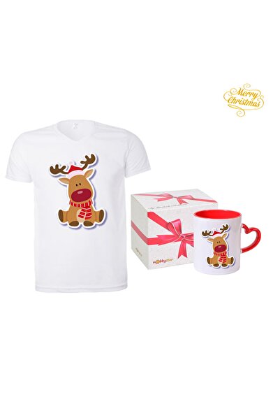 HediyeMania Λευκό μπλουζάκι με χαριτωμένο σχέδιο με θέμα την Πρωτοχρονιά με τ...