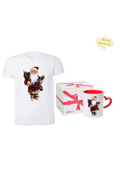 HediyeMania Λευκό χριστουγεννιάτικο μπλουζάκι με σχέδιο Άγιου Βασίλη με τύπωμ...