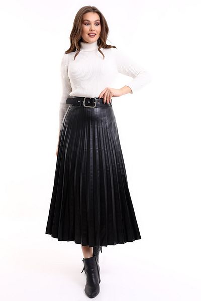 Winmoda34 Fusta din piele lungă plisată