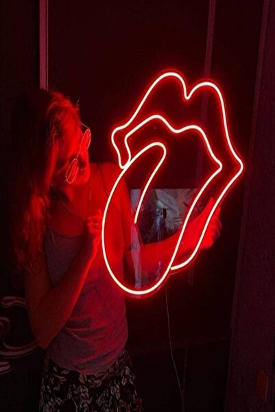 Extremmotif Kırmızı Dudak Neon Led Rolling Stone Tabela