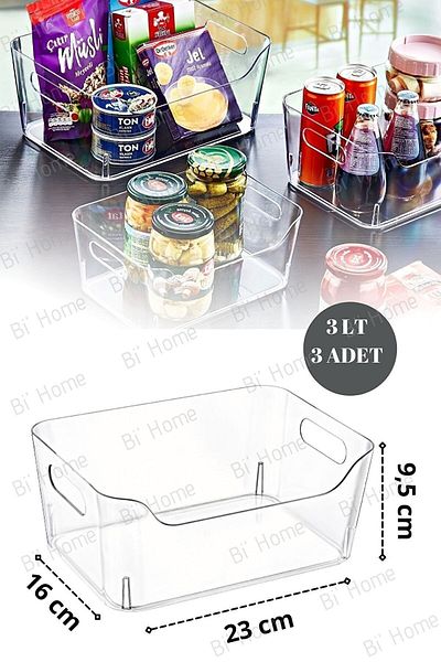 BOZHOUSE 3 Pieces 3 Lt New Clear Refrigerator & Cabinet Organizer Set Small