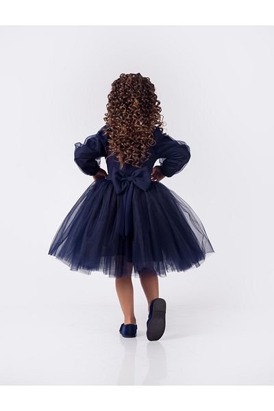 SG Exclusive Navy Blue, Girl's Dress, Buckle, Pearl, Long Sleeve, Birthday, Wedding, New Year and Party Dress