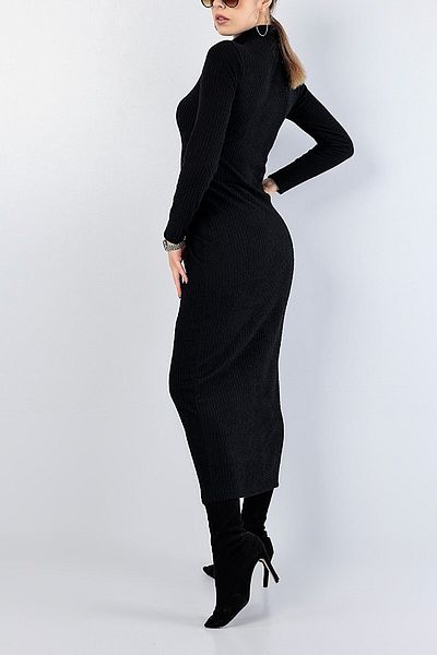 HayalGecesi Rochie creion cu mânecă lungă, cu gât roscat, de culoare neagră, pentru femei (135 cm)