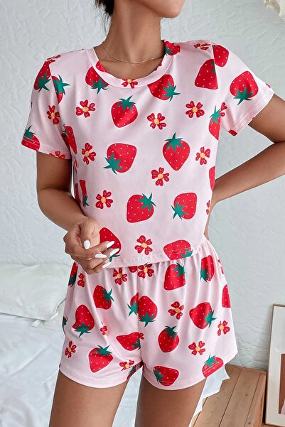 PEMBİŞ HOMEWEAR Tex Süpersoft Şort Takımı, Strawberries2