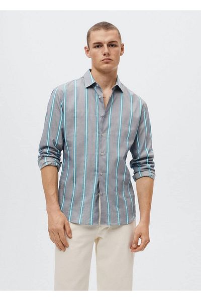 MANGO Man Pruhovaná bavlněná košile slim fit