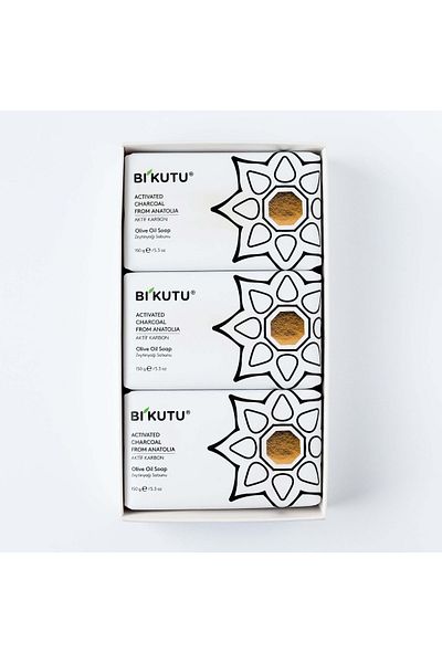 BiKutu صابون زيت الزيتون بالكربون المنشط الطبيعي المصنوع يدويًا مكون من 3 قطع