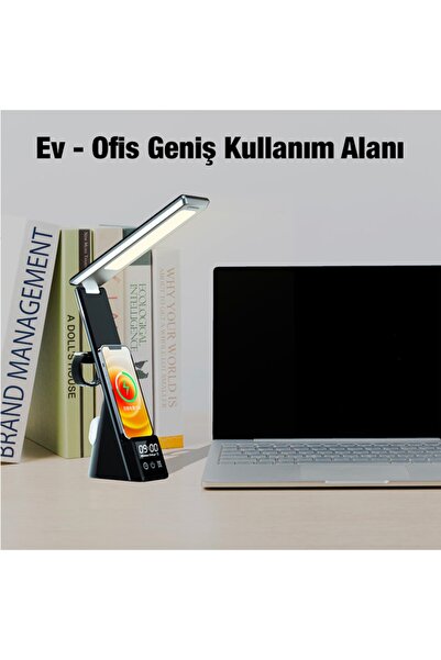 Memo Dijital Saatli 15w Kablosuz Şarjlı Led Işıklı Katlanabilir Masa Lambası Beyaz
