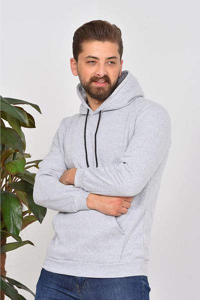 EXSPORT Φούτερ Χοντρή χειμερινή τσέπη καγκουρό με μακρυμάνικο unisex γκρι κουκούλα