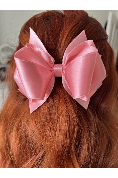 Hobigram Pink Satin Double Bow Ribbon Buckle 1 Piece – Buckle, Metal Buckle, Shiny Design, Hair Ornament