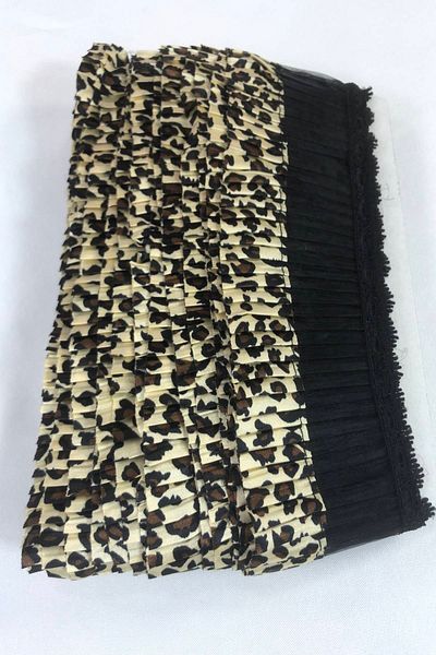 Hobigram Leopard Patterned Elastic Ruffle Edge Ornament – Decorative Ribbon, Stylish Design, Women's Accessory – Deko