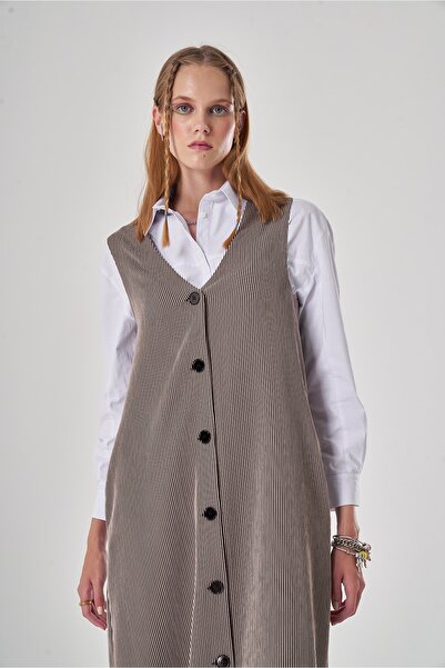 Mizalle Manšestrové béžové Giletové šaty