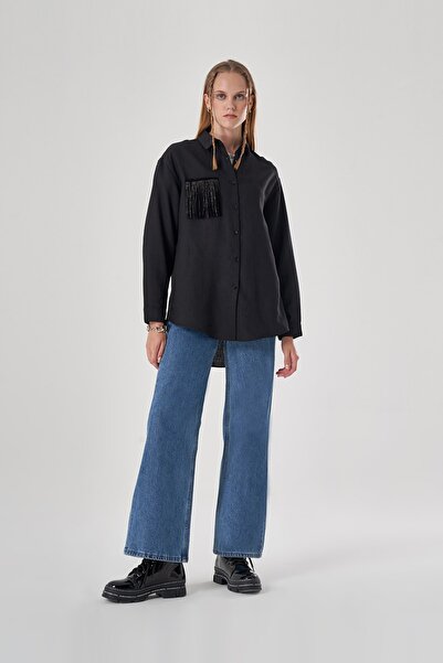 Mizalle Černá košile s kapsami na příslušenství