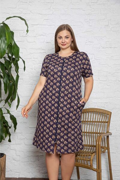 STELLETO Önü Fermuarlı Bisiklet Yaka Elbise Renkli Desenli Penye Modal Kadın Elbise