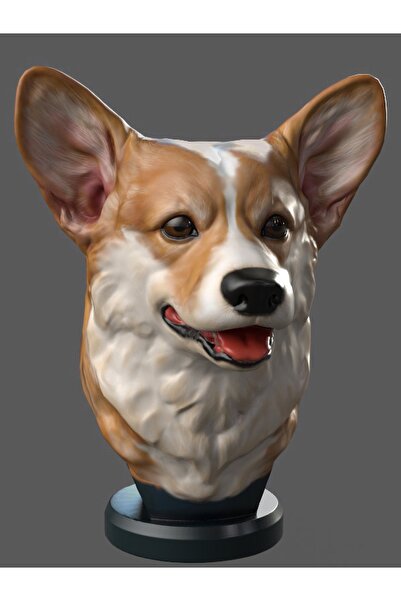 Corgi Bust - Korgi Büst - 20cm-dekorasyon--dekoratif Raf Ürünü-hobi-figür