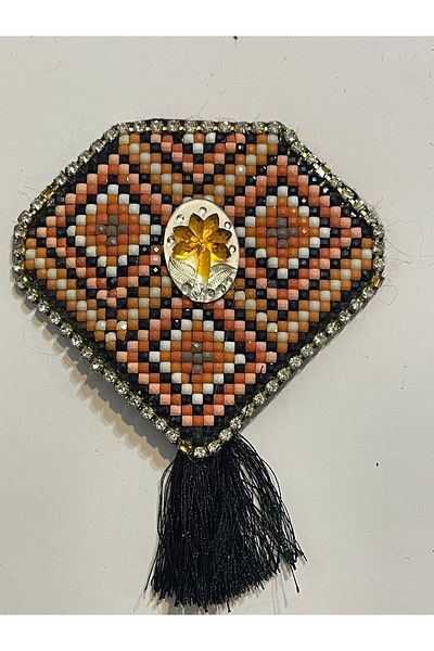 Gönülden Tasarım 8x8 Cm Sticlă Piatră Broderie Model Etnic Epolete cu ciucuri Applique Patch Crestă