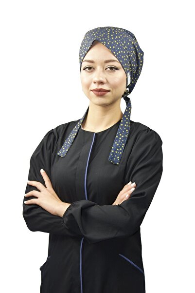 Nur Medikal Giyim Tesettür Lacivert Yıldız Desenli Likralı Doktor Hemşire Hastane Aşçı Tesettür Bonesi