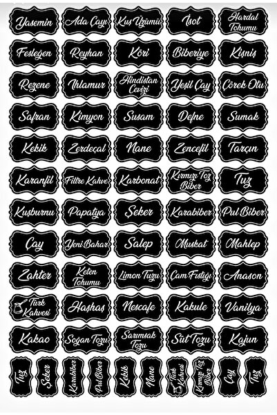 Pembelia Life Siyah 107 Adet Baharat Bakliyat Kuruyemiş Kavanoz Sticker Etiket