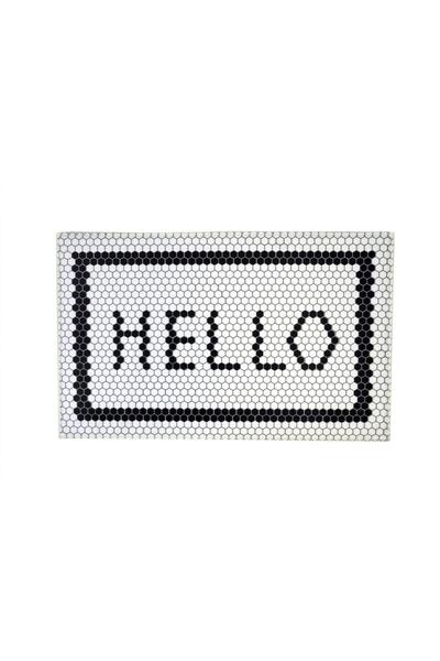 Serteks Paspas Heksagon Serisi Ekru Zemin Siyah Hello Yazılı Desen