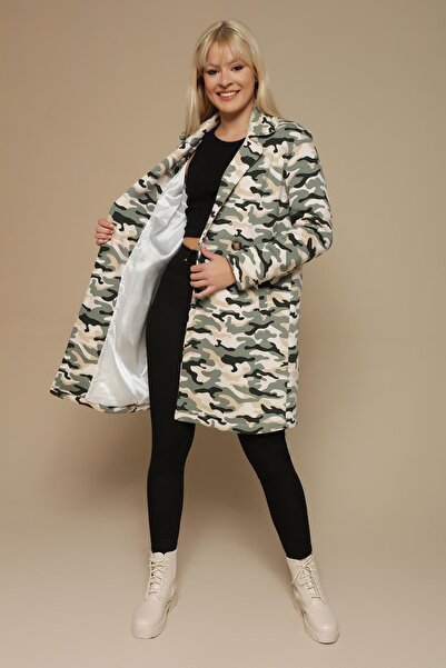 Select Moda Jachetă din material subțire căptușită cu model de camuflaj verde pentru femei