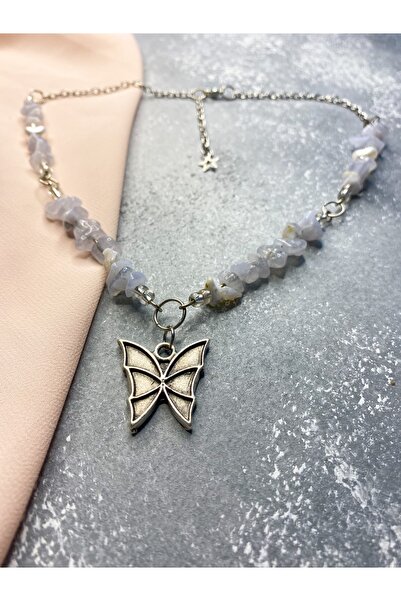 Mosby العقيق الأبيض Y2k Fairycore قلادة الحجر الطبيعي