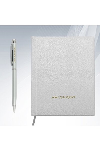 HediyesiBizden Kişiye Özel Isim Baskılı Çizgili Süngerli Ip Ayraçlı Defter Ve Metal Tükenmez Kalem