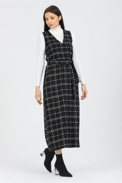 LEAF Fashion for Women Tweed Gilet Dress And Turtleneck Ribbed Sweater Combin...