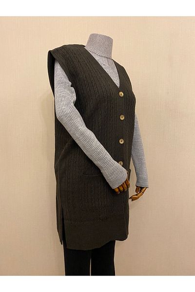 TEK Winter Wool Long Plus Size Mother Knitwear Wool Vest / Brown