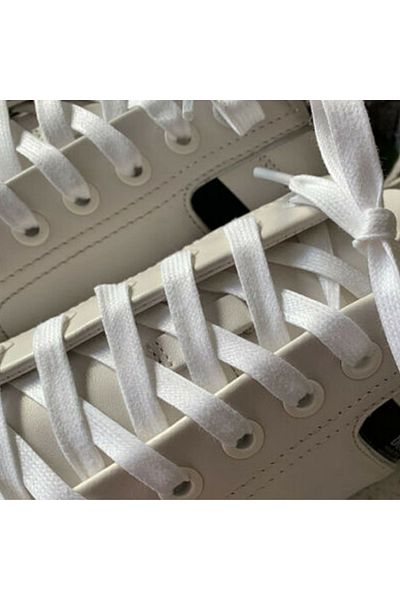 Foottab 100 Cm White Flat Waxed Laces, Cotton Knitted Boots Shoelaces