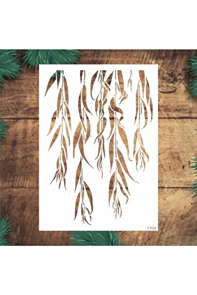 STENCİLTASARIM Stencil Tasarım F104 Söğüt Dalı Duvar Ahşap Cam Boyama Deseni