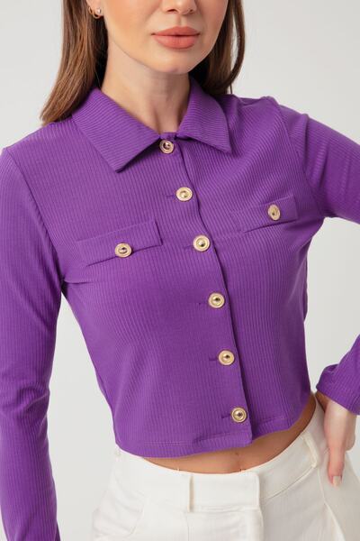 Lafaba Women's Purple Buttoned Short Knitted Blouse
