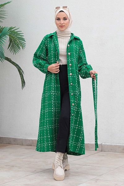 Modamihram Palton cu nasturi din cașmir verde 19600