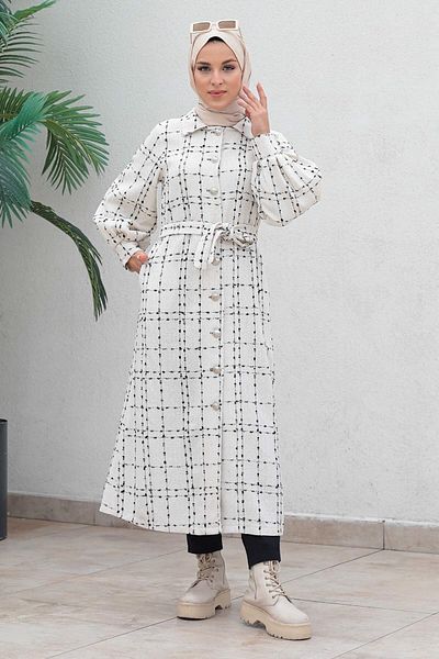 Modamihram Buttoned Cashmere Coat White 19600