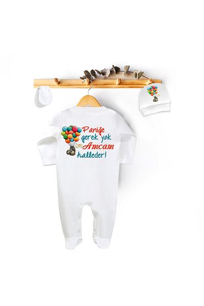 Niles Baby design for baby No Panic Needed, My Uncle Will Handle It Written Jumpsuit Set (Overalls, Beret Gloves)
