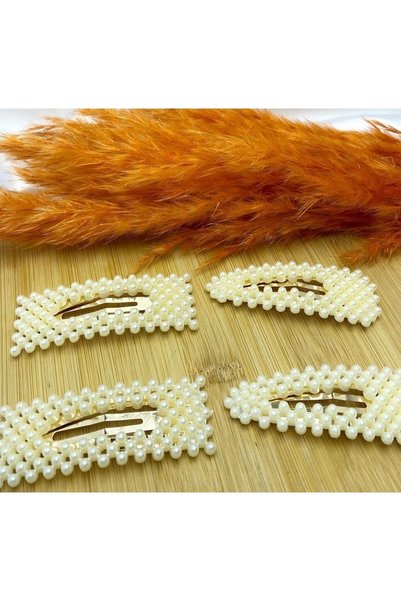 EFLAMEL DESING Luxury White Pearl Snap Side Buckle Hair Accessory Set