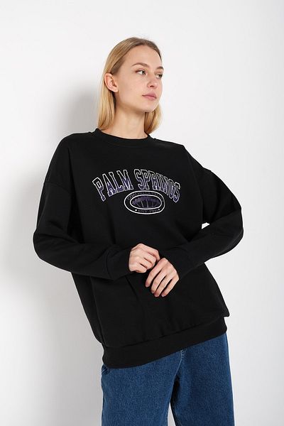 MODAGEN Women's Black Palm Springs Printed Crew Neck Oversize Sweatshirt