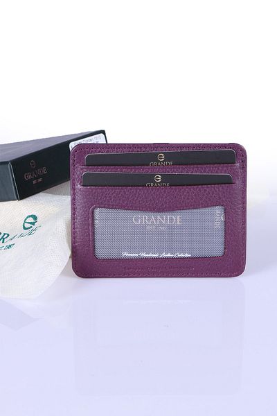 Grande 746 Genuine Leather Slim Card Holder with Paper Money Compartment Plum