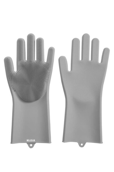 MUJGAN Sihirli Silikon Bulaşık Yıkama Eldiveni Gri Renk