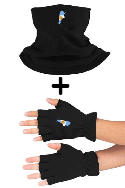 Zeron Tasarım Чорний прапор Аргентини - Набір з 2-х рукавичок з відрізаними кінцями Polar BLL467