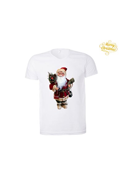 HediyeMania Λευκό χριστουγεννιάτικο μπλουζάκι με θέμα τον Άγιο Βασίλη με τύπω...
