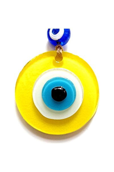 Mixperi Nazar Boncuklu Sarı Renk Mini Duvar Süsü Dekoratif Hediyelik Cam Eşya