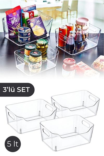 BOZHOUSE 3 Pieces 5 Lt New Clear Refrigerator & Cabinet Organizer Set Medium