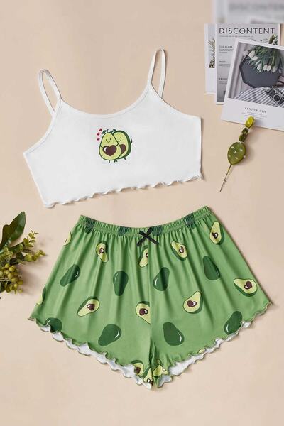 PEMBİŞ HOMEWEAR طقم شورت تكس سوبر سوفت، أفوكادو3