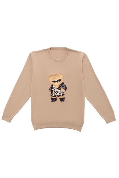 Kids Of Heart Leopard Skirted Bear Embroidered Knitwear Sweater