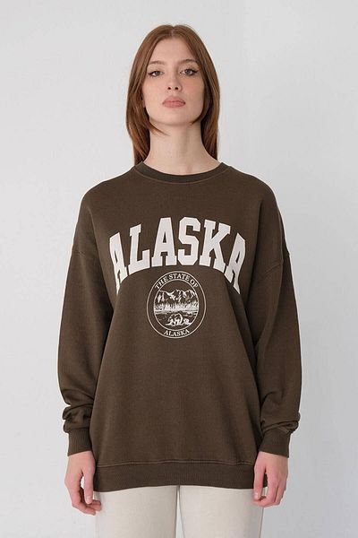 Keywest Φούτερ μεγάλου μεγέθους 'alaska' με στάμπα με λαιμόκοψη καφέ oversize