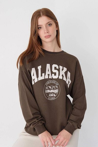 Keywest Φούτερ μεγάλου μεγέθους 'alaska' με στάμπα με λαιμόκοψη καφέ oversize