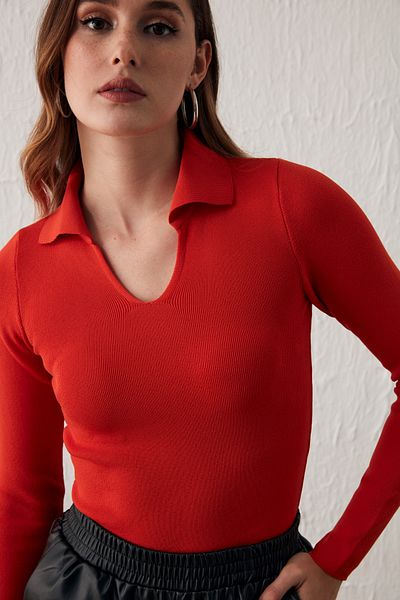Sateen Polo Neck Sweater Burnt Orange