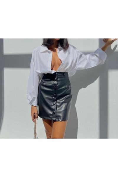 bilgebutik37 Deri Etek Düğmeli