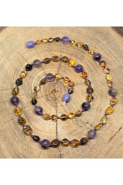 Tesbihci Efendi Drop Amber Adult Amethyst Design Necklace 45cm