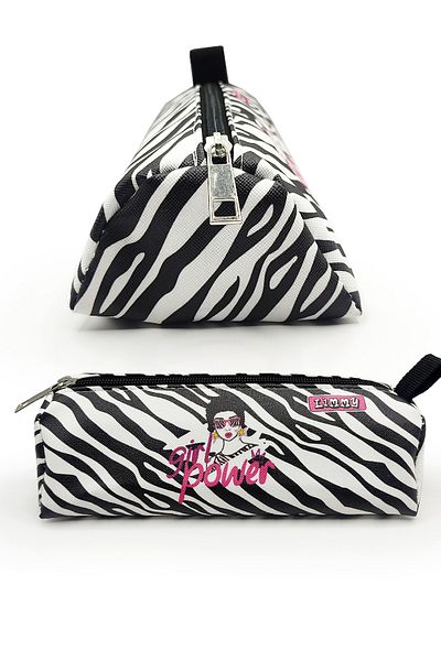 Limmy Μολυβοθήκη Zebra Pattern Triangle Θήκη μολυβιών Jumbo Vegan Δερμάτινη θήκη για στυλό - Μαύρη
