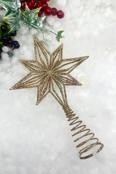 Huzur Party Store Πρωτοχρονιάτικο Πεύκο North Star Top Gold Color Glitter 23x16 cm Πρωτοχρονιάτικο Πολυτελές Ποιότητα Κορώνα